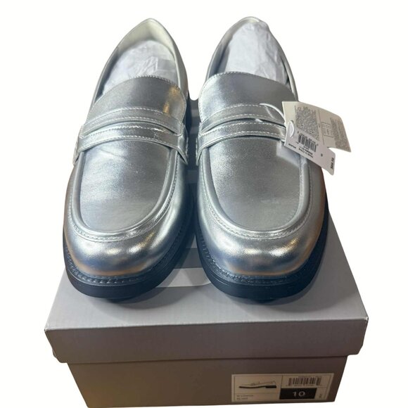 NWT GAP Silver Vegan Leather Loafers Size 10 Metallic Penny Loafer Holiday Party - Picture 5 of 5
